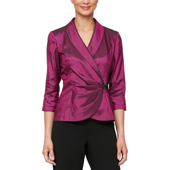Womens Stretch Taffeta 3/4 Sleeve Formal Blouse Special Occasion Dress Shirt